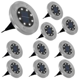 Idmarket - Lot de 10 disques solaires à led spots de jardin à planter - Inox