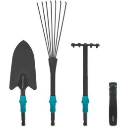 Jeu d'outils de jardinage 3-in-1 Vonroc système V-Fix râteau à feuilles, pelle et griffe