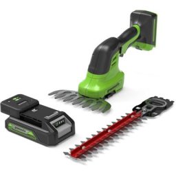 Greenworks - 24V Cisaille sculpte-haies & taille-herbes - avec batterie et chargeur vert