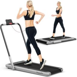 Tapis de Course Pliant 2-en-1 avec Vitesse 1-12 km/h, Tapis Roulant Silencieux avec Ecran led et