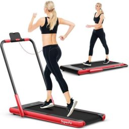 Tapis de Course Pliant 2-en-1 avec Vitesse 1-12 km/h, Tapis Roulant Silencieux avec Ecran led et