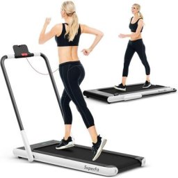 Tapis de Course Pliant 2-en-1 avec Vitesse 1-12 km/h, Tapis Roulant Silencieux avec Ecran led et