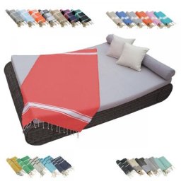 Véritable fouta Tunisienne 1m x 2m tissage à plat ou nid d'abeille 100% coton 380g - Rouge vermeil
