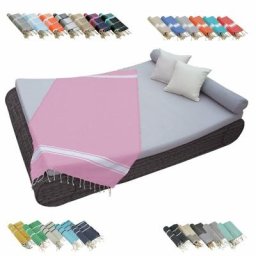 Véritable fouta Tunisienne 1m x 2m tissage à plat ou nid d'abeille 100% coton 380g - Rose pâle