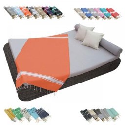 Véritable fouta Tunisienne 1m x 2m tissage à plat ou nid d'abeille 100% coton 380g - Orange Vivezen