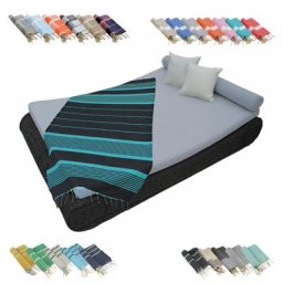 Véritable fouta Tunisienne 1m x 2m tissage à plat ou nid d'abeille 100% coton 380g - Gris foncé et