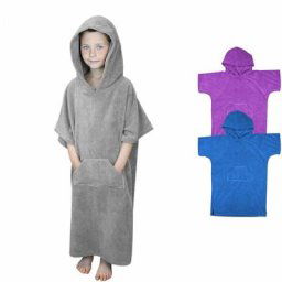 Serviette poncho de bain ou de plage avec poche - Enfant - Gris Vivezen Gris