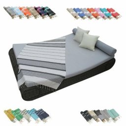 Véritable fouta Tunisienne 1m x 2m tissage à plat ou nid d'abeille 100% coton 380g - Blanc cassé et