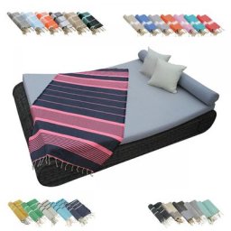 Véritable fouta Tunisienne 1m x 2m tissage à plat ou nid d'abeille 100% coton 380g - Gris foncé et