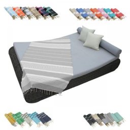 Véritable fouta Tunisienne 1m x 2m tissage à plat ou nid d'abeille 100% coton 380g - Gris clair et