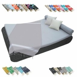 Véritable fouta Tunisienne 1m x 2m tissage à plat ou nid d'abeille 100% coton 380g - Gris clair