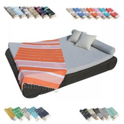 Véritable fouta Tunisienne 1m x 2m tissage à plat ou nid d'abeille 100% coton 380g - Orange et