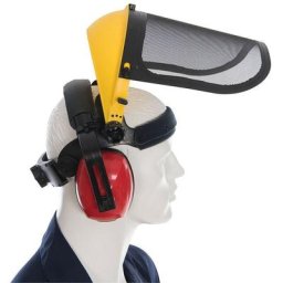 Casque anti bruit avec visiere grillagee de protection relevable