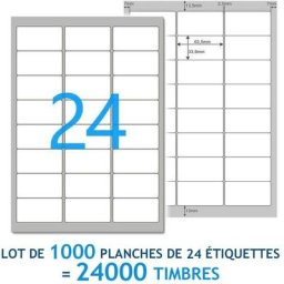 Lot de 1000 Planches A4 de 24 étiquettes multi-usages 6,35 x 3,39 cm - spéciales timbre