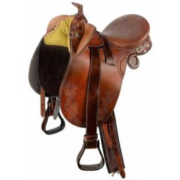 Selle 17 noire: Selle australienne avec pommeau en cuir lisse, complète avec étriers, sassinga et