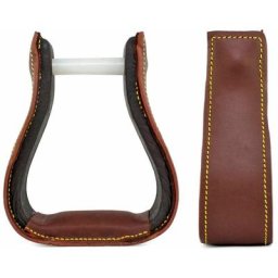 Pony, Marron: Etriers western en cuir avec plate-forme renforcée