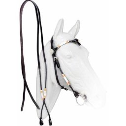 Bride pleine marron: Bridon western en cuir tubulaire avec frontal en arc avec inserts en cuir
