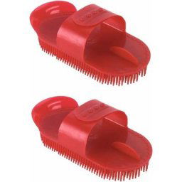 2x Brosse cheval étrille finlandaise à picots plastique rouge flexible 175 mm crinière chevaux