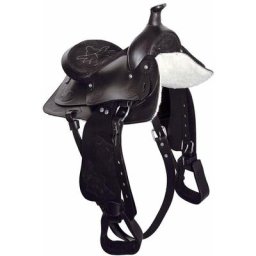 Selle marron: Selle western avec sangle et étriers et siège en daim
