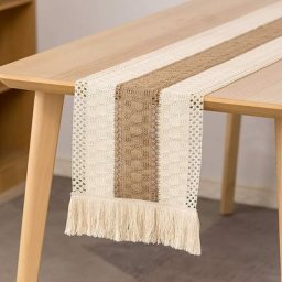 Chemin de Table en macramé, Chemin de Table à Manger 30x180 cm Coton Naturel et Lin, décor de Table