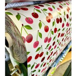 Nappe Bulgomme Imprimée Cerise - Au mètre - 140 x 280 cm - blanc rouge.