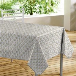 1001kdo Hygiene&beaute - Nappe rectangle pvc Art chic Bald Blanc et ocre