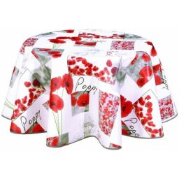 Nappe ronde en toile cirée design coquelicots Poppy - Diam. 150 - Blanc