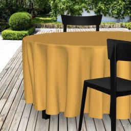 Nappe toile cirée ronde 160 cm paon curry - Jaune