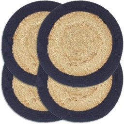 Napperons 4 pcs Naturel et bleu marine 38 cm Jute et coton Vidaxl Bleu marine