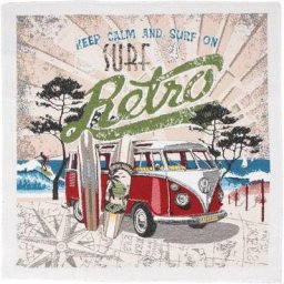 Carré de tissu jacquard polycoton motif surf évasion plage kombi Rouge - Rouge
