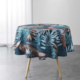 Nappe ronde feuilles Alianor bleu