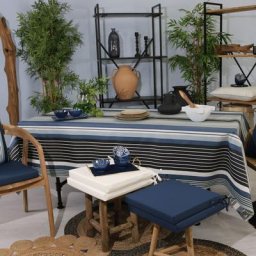 Nappe enduite à rayures Marine 150 x 250 cm - Marine