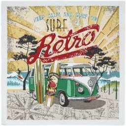 Carré de tissu jacquard polycoton motif surf évasion plage kombi Vert - Vert