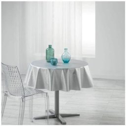 1001kdo Hygiene&beaute - Nappe ronde pvc d 160 cm metalise Wavy blanc argent