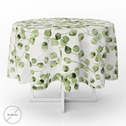Nappe Ronde Anti-Taches en Toile Cirée Ø140 cm. Feuilles vertes