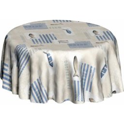 Nappe ronde en toile cirée bord de mer Marine - Diam. 135 - Beige