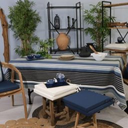 Nappe enduite à rayures Marine 150 x 150 cm - Marine