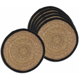 Aubry Gaspard - Sets de table ronds en jonc naturel et jute teinté (Lot de 6) - Naturel et noir