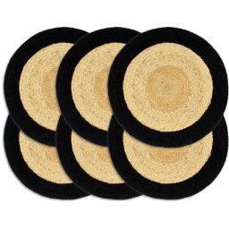 Napperons 6 pcs Naturel et noir 38 cm Jute et coton Vidaxl Noir
