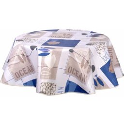 Nappe ronde en toile cirée bord de mer Côte Ouest - Diam. 150 - Blanc
