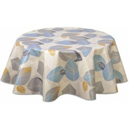 Nappe ronde en toile cirée design Anthurium - Diam. 135 - Bleu