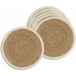 Aubry Gaspard - Sets de table ronds en jonc naturel et jute teinté (Lot de 6) - Naturel et blanc