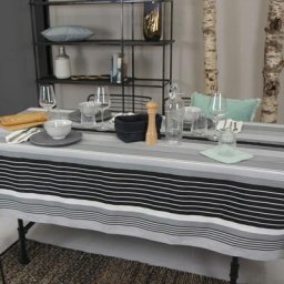 Nappe enduite à rayures Gris 150 x 150 cm - Gris