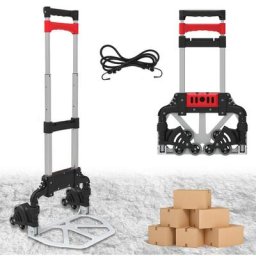Diable Chariot Pliable Léger Télescopique - 6 Roues - Charge 60 kg - Aluminium