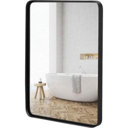 Grand Miroir de Salle de Bain avec Cadre en Métal Noir, Miroir de Coiffeuse Mural Rectangulaire