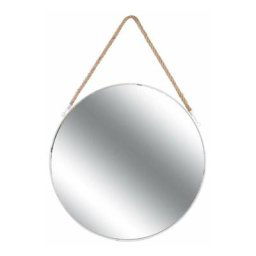 Miroir rond avec anse en jonc 50 cm - Blanc