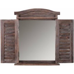 Miroir mural forme fenêtre avec volets 53x42x5cm en bois marron vieilli - marron