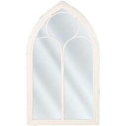 Miroir Mural au Style Gothique en Forme de Vitrail Métallique Blanc 62 x 113 cm pour Salon et Hall