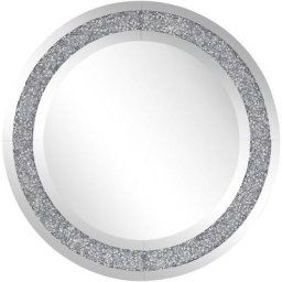 Miroir Mural Rond avec Cadre Décoratif Argenté Effet Cristaux 70 cm de Diamètre Idéal pour Salon ou