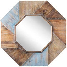 Miroir Mural Design de Forme Octogonale avec Cadre en Bois Effet Vieilli pour Entrée Salon ou